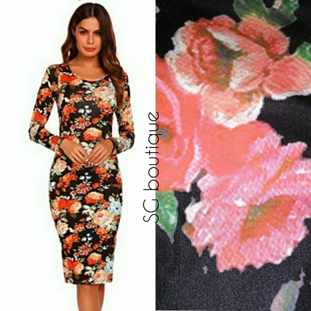 🆕⭐Mod Black floral roses midi dress⭐